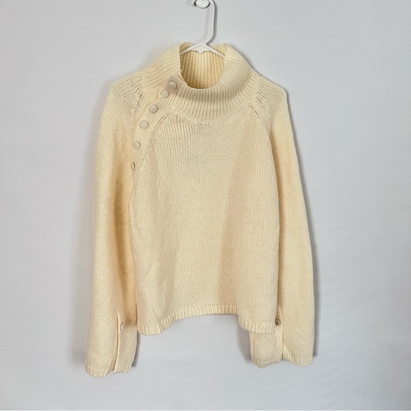 Cream Button Up Turtleneck Chic Long Sleeves Soft Hand Sizes S, M, & L - Picture 1 of 13